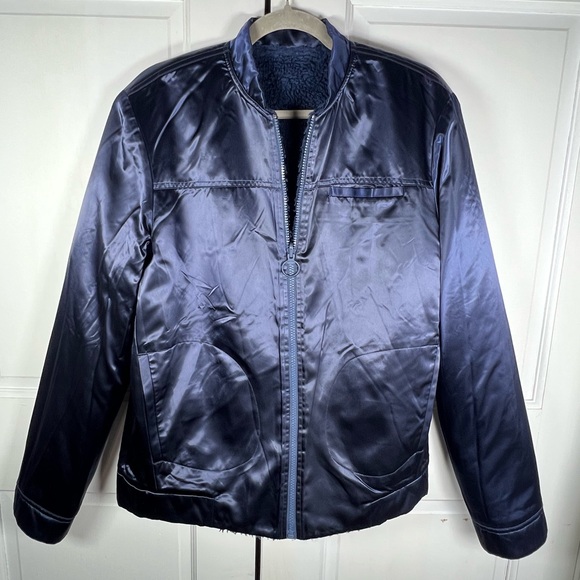 Women's Theory 2.0 IWG Reversible Bomber Jacket - Gorgeous! Navy Blue Sz S - Picture 3 of 7